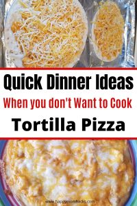 Tortilla Pizzas are a Quick Dinner Ideas for Families when you don't want to cook. I'll show you 4 ways to make these to please even the picky eaters while giving parents a delicious BBQ pizza, Buffalo Chicken, Vegetarian and more. It's a quick lunch idea too. #tortillapizza #quickdinnerideas #weeknightdinner #buffalochickenpizza #bbqpizza #quickfamilymeal #familydinner