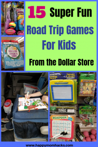15 Awesome road trip games for kids. Find fun things to do on car rides and plane rides to keep the family busy. Save money by finding them all at the dollar store. Cool game ideas like busy bags, Disney toys, activity books, scavenger hunts and more. #roadtripgames, #traveltips, #familyvacation, #roadtrip