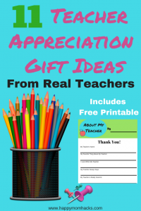 11 Great Teacher Appreciation gift ideas for End of the Year and Holdiay time that teachers really want. These gifts from students include DIY, free printables, and fun gift ideas your teacher will love. #teacherappreciation, #gifts, #teachergift