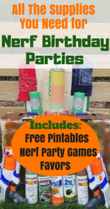 How to throw the best Nerf Birthday Party. Find all the ideas and your'll need to plan your party. It includes, fun games, favors, diy targets, and free printables.