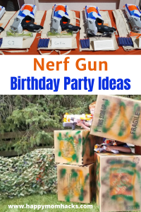 Nerf Gun Birthday Party Ideas, decorations and activities to play. Fun Nerf Gun Targets and games for your party. Plus good bag ideas and birthday cake. Everything you need to throw the best Nerf Wars Birthday Party. #nerfgun #birthdayparty #nerfgunpartyidea #nerfgunparty #nerf