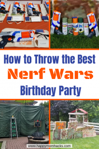 How to host the Ultimate Nerf Wars birthday party with an epic Nerf battle at home with diy bases, Nerf targets, party favors, Capture the flag Nerf games and more.