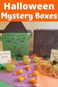 Fun Halloween Mystery Boxes Activity for Kids & Party Game. Kids will squeal with delight trying to figure out what is inside the mystery box. Is it brains or spaghetti? An easy to make kids activity that will be a hit at your Halloween party or playing with your kids at home.