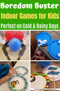 Fun & Easy Indoor Games for Kids at home on Rainy Days. Use these Boredom busting games to keep the kids active when you can't go outside. Great for Cold winter days too! #kidsgames #indoorgames #kidsactivities #partygames #rainydays