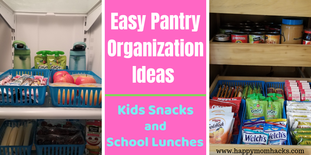 Easy DIY Pantry Organization Ideas for Kids Snacks & School Lunches. How to reorganized your small or large pantry, fridge and cabinets so kids can pack their own lunches and snacks. Make back to school easy with these quick organizational hacks.