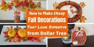 Fun & Cheap Fall Decorations for your home at Dollar Tree. Easy DIY wreaths, yard displays and table centerpieces for Halloween and Thanksgiving. Make your house festive with these fun Fall Decorations. #falldecor #falldecorations #homedecor #halloween #thanksgiving