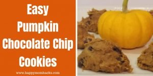 Easiest Pumpkin Chocolate Chip Cookies with only 3 Ingredients. These soft and chewy cookies are made with cake mix and could not be easier. Perfect for Thanksgiving and Halloween parties. #pumpkin #pumpkincookies #fall #3indredients #cookies #thanksgiving #halloween #cakemix
