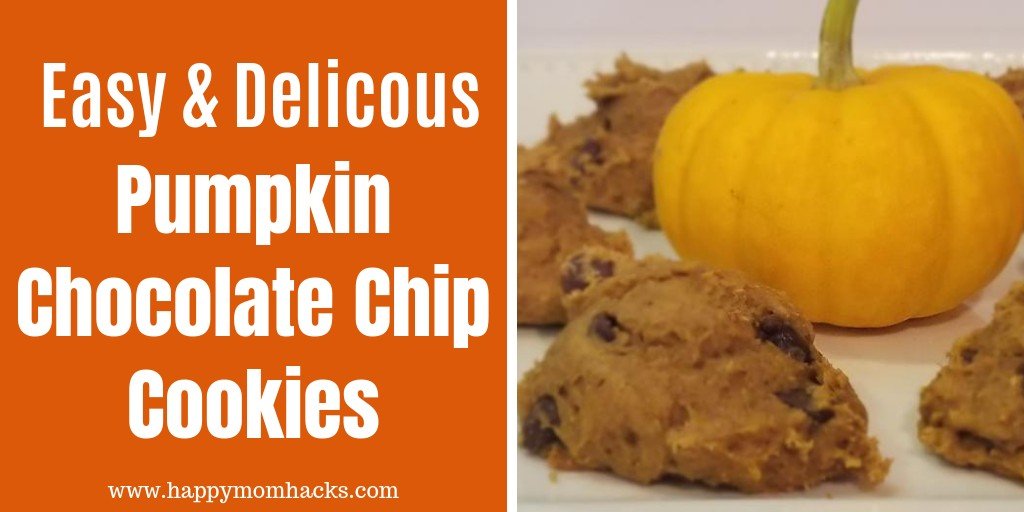 Easiest Pumpkin Chocolate Chip Cookies with only 3 Ingredients. These soft and chewy cookies are made with cake mix and could not be easier. Perfect for Thanksgiving and Halloween parties. #pumpkin #pumpkincookies #fall #3indredients #cookies #thanksgiving #halloween #cakemix