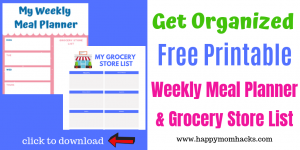 Free Printable Weekly Meal Planner and Grocery List. Make your week less hectic with this simple organization tip. Click to download for free. #freeprintable #mealplanner