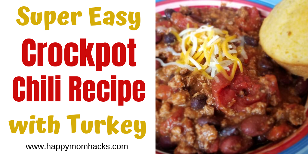 Easiest Crockpot Chili Recipe with Turkey. This slow cooker recipe is simple to make and is the best I've ever tasted. Ultimate comfort food for busy weeknight meals or lazy weekends. Just throw it all in the crockpot and let it cook until your ready to eat. #crockpot #slowcooker #chili #chilirecipe #comfortfood #easymeals