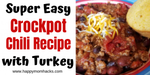 Easiest Crockpot Chili Recipe with Turkey. This slow cooker recipe is simple to make and is the best I've ever tasted. Ultimate comfort food for busy weeknight meals or lazy weekends. Just throw it all in the crockpot and let it cook until your ready to eat. #crockpot #slowcooker #chili #chilirecipe #comfortfood #easymeals