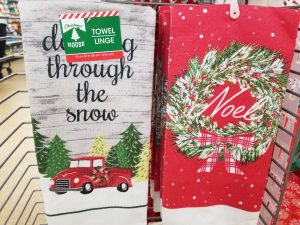 Add Christmas decorations to your kitchen with holiday towels from Dollar Tree.