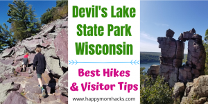Best Hikes at Devil's Lake State Park in Wisconsin. Complete Guide for your visit from fun hikes, camping, swimming at the beach, nature center and more. Plus fees, where to park, directions and more. #devilslake #wisconsinstateparks #devilslakehikes