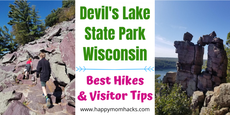 Best Hikes at Devil's Lake State Park in Wisconsin. Complete Guide for your visit from fun hikes, camping, swimming at the beach, nature center and more. Plus fees, where to park, directions and more. #devilslake #wisconsinstateparks #devilslakehikes