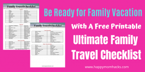 Ultimate Family Travel Checklist to get you prepared for traveling with Kids. Everything you need to pack for your vacation. You'll never forget things again. #freeprintable #travelchecklist #travelingwithkids #familyvacation