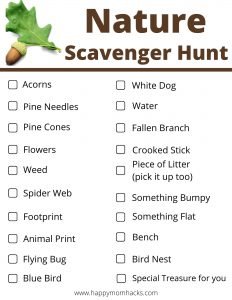 Free Printable Nature Scavenger Hunt for Kids. Perfect for hiking with kids and spending time outdoors.