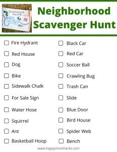 Use this free printable neighborhood scavenger hunt for birthday parties & family game nights for kids, tweens & teens.