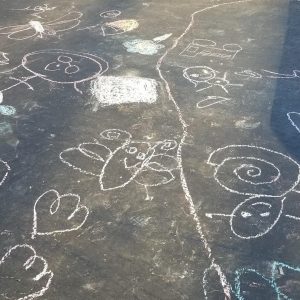 Let you kids decorate your whole driveway with fun chalk drawings. A free & fun things to do at home.