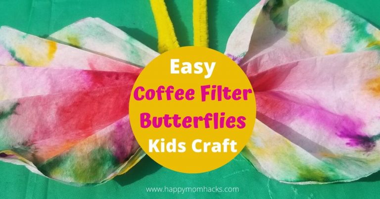 Easy Coffee Filter Butterflies Craft for kids. Make these pretty butterfly crafts with items you have at home. All you need is coffee filters, markers, water and clothespins or pipe cleaners. Then use your imagination to make beautiful butterflies at home. #kidscraft #craftforkids #coffeefilterbutterflies #butterflycraft