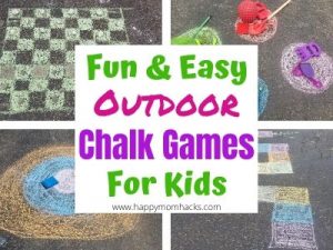 Fun Outdoor Sidewalk Chalk Games for Kids. An easy kids activity for your sidewalk or driveway to keep kids entertained for hours. Keep the kids active outside and off the electronics. #chalkgames #kidsactivities #outdoorgamesforkids #kidsgames #sidewalkchalk