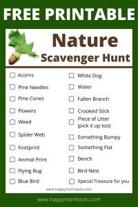 Free Printable Nature Scavenger Hunt for Kids. Perfect for hiking with kids and spending time outdoors.