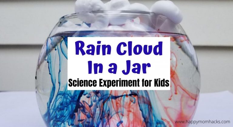 Cool Science Experiment for Kids at Home - Rain Cloud in a Jar. Teach kids about rain with shaving cream and food dye. The kids will be in awe of this super simple science experiment. #scienceathome #scienceexperiment #raincloudinajar #shavingcream