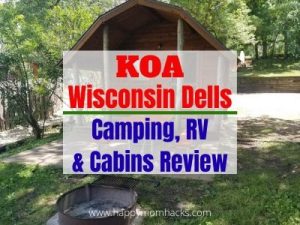 Wisconsin Dells Resort- KOA Campground Resort Review. It's a perfect place for families to camp, park RVs and rent cabins. Plus great amenities such as pools, playgrounds and laundry. Only 1 mile from Downtown Wisconsin Dells. #KOA #wisconsindells #wisconsindellsresort #wisconsindellsdowntown