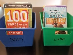 Storage Bins to orgniaze your homeschool room.
