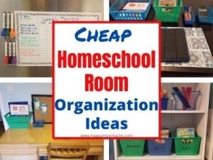Easy & Cheap Homeschool Room Organization Ideas at home. Turn your dinning room into a homeschool space with these budget friendly dollar tree homeschool supplies. Make a productive learning space at home. #homeschool #homeschoolroom #organization #homeschoolspace