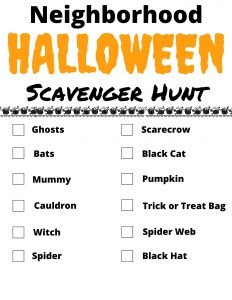 Free Printable Halloween Scavenger Hunt for your Neighborhood.