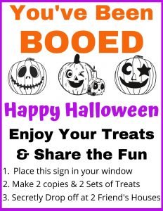 Use this free printable You've Been Booed Halloween Sign to leave a fun surprise treat at your neighbors house this Halloween.