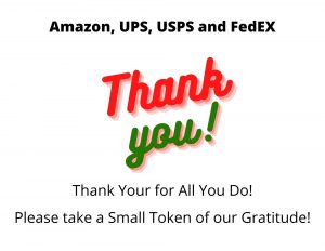 Free Printable Thank you to Delivery Drivers at Christmas Time. Share your gratitude by adding this sign to a basket with water, candy and snacks.