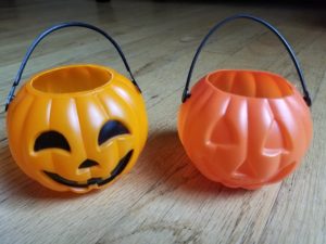 Use these plastic pumpkins for a Halloween Night time Scavenger Hunt