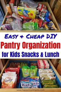 Easy DIY Pantry and Fridge Organization Ideas for small and larger spaces. Get your kids after school snacks and school lunches organized so they can pack it themselves. Simple storage solutions with Dollar Tree items. Stop stressing before and after school getting ready have it organized for an easy back to school year.