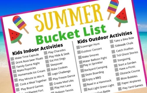Keep kids busy all summer long with this free printable list of summer bucket list ideas they'll love. Easy activities for indoors & outdoors plus local places to visit and summer craft ideas.