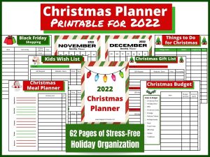 62 Pages of Christmas Planning to help get you organized for the Holidays. Includes Shopping lists, budget, Christmas Cards List, Monthly, Daily and Weekly Planners, To-Do List, meal planner, grocery list, party planner and more. All in an easy downloadable printable.