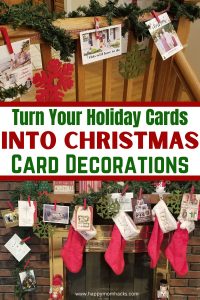 Make Holiday Displays with DIY Christmas Card Decorations Ideas. Recycle those cute holiday cards you receive and turn them into easy and cheap holiday decorations. Learn how to make card displays on fireplaces, stairways, & hanging off your wall. It's a quick & easy way to put up Christmas decorations this year in your house.