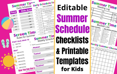 Plane the Ultimate Summer at home with this Editable summer schedule, checklist and printable templates for kids.