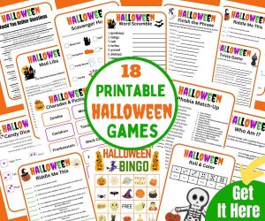 Kids will have so much fun playing these printable Halloween Games. The ready to go halloween games can be played at Halloween parties, in the classroom or at home for family game nights. Just print them out and your ready to play!