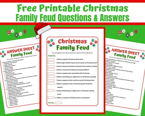 Families will have a blast playing this free printable Christmas Family Feud Questions and Answers Game. It's the perfect Christmas party game for kids and adults.