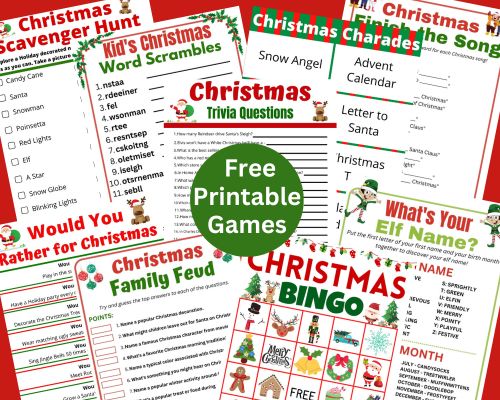 Fun Free Printable Christmas Games Kids & Adults will love to play at family Holiday Parties. Just download, print and play. The easiest holiday party games ever!