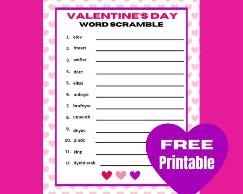 Fun Valentine's Day Word Scramble kids activity for classroom use and Valentine's Day parties at home. Easy to play holiday game just download and print out the pdf to play today!