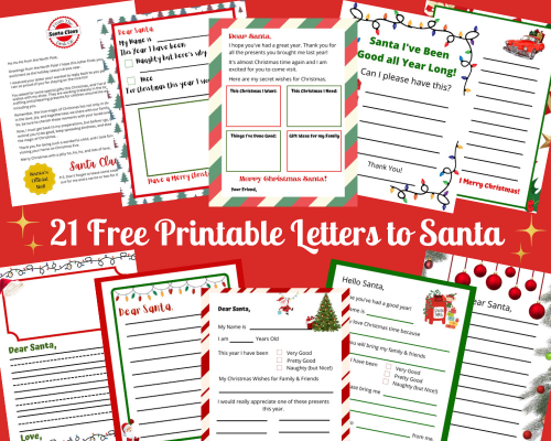 Help your kids write their Chirstmas wish list with free printable Letters to Santa templates and letters from Santa to kids.