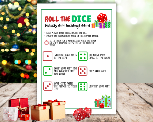 Get ready to Roll the Dice in this fun printable Christmas dice game. An easy way to host a gift exchange game at your White Elephant party or Family Christmas party. Kids, Teens and adults will enjoy playing the pass the present game together.