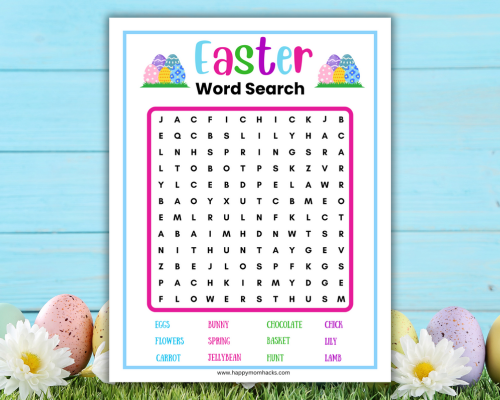 Fun Easter Word Search Puzzle game for kids and teens with Answers. A great free printable Easter Game for Easter parties, Classroom activities, Sunday School and Easter Sunday activities.