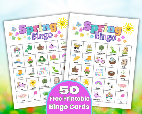 Celebrate Spring with this free printable spring bingo game. Includes 50 Unique bingo cards, calling cards and bingo markers making it an easy print and play party game. Kids, teens and adults will love all the the game boards with cute spring images.